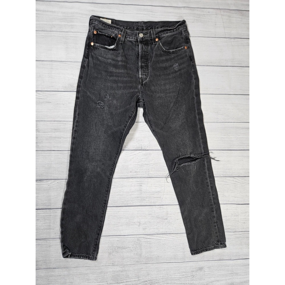 Levi's 501 Skinny Premium Jeans Womens 29x28 Black Distressed Mom Denim Pants